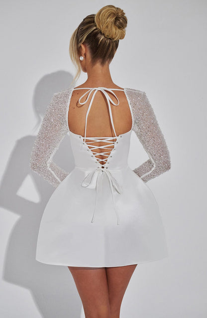 Gabriella Embellished-Sleeve Square-Neck Mini Dress