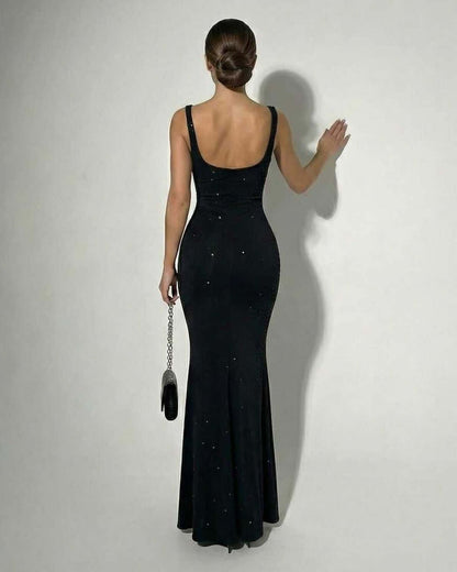 Genevieve Square-Neck Shimmer Maxi Dress