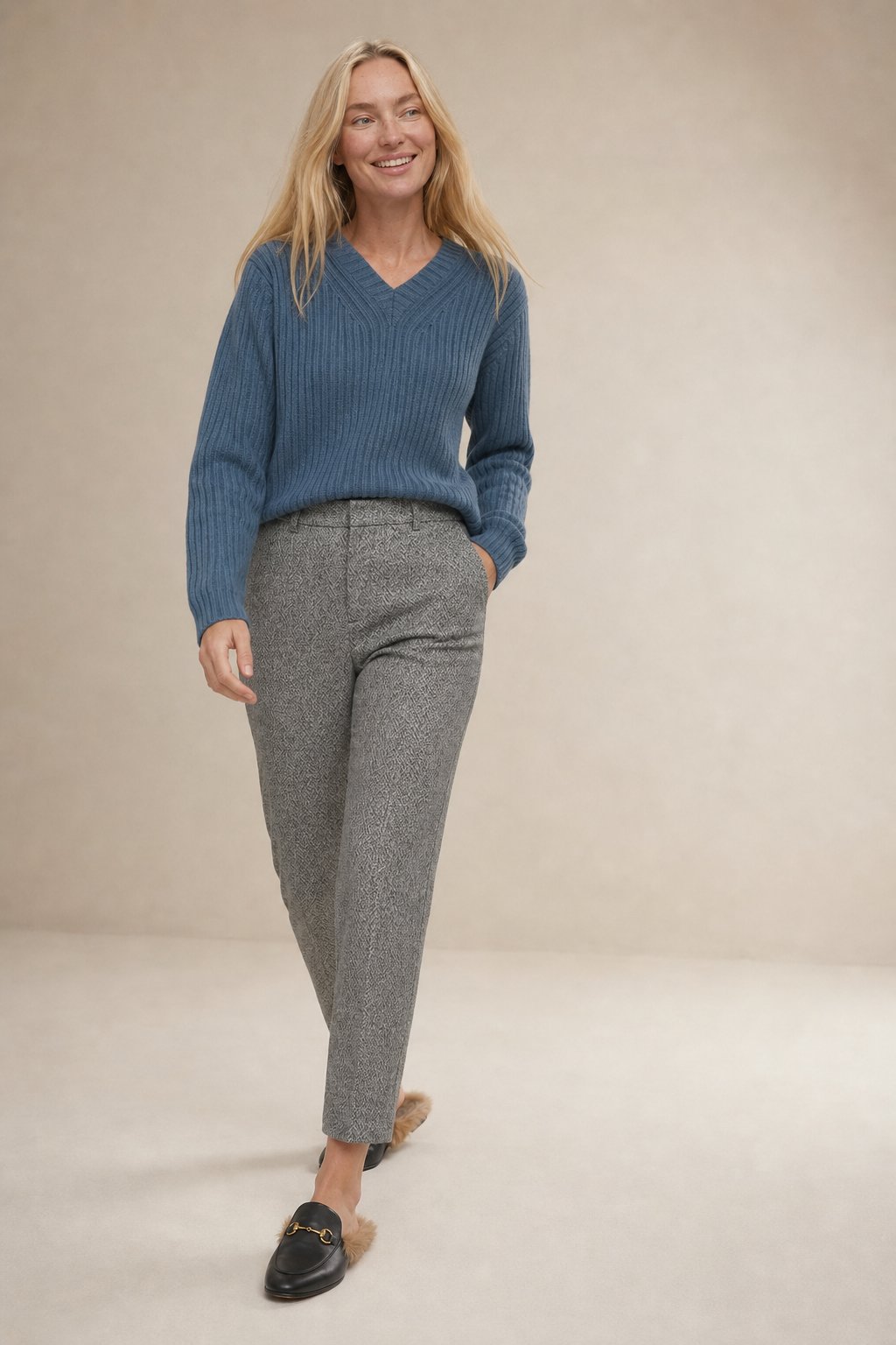High-Waist Straight-Leg Wool Blend Trousers for Women - photo 7