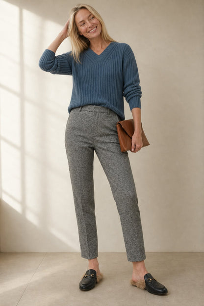 High-Waist Straight-Leg Wool Blend Trousers for Women - photo 8
