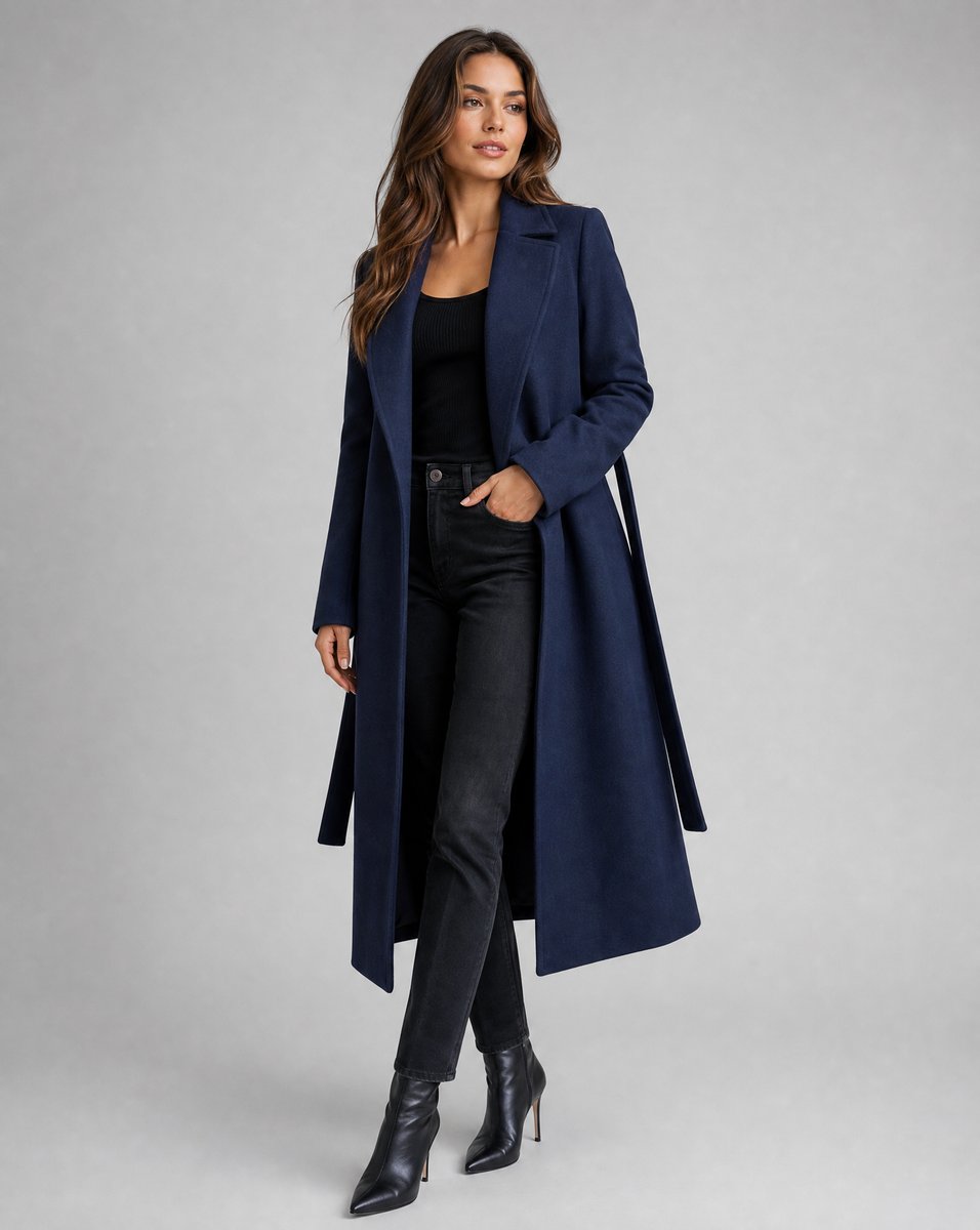 Imogen Long Wool-Blend Belted Coat