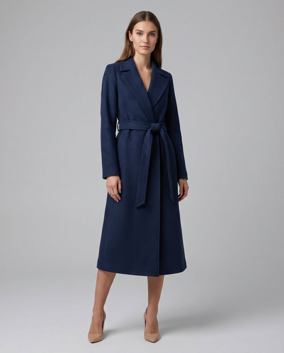Imogen Long Wool-Blend Belted Coat