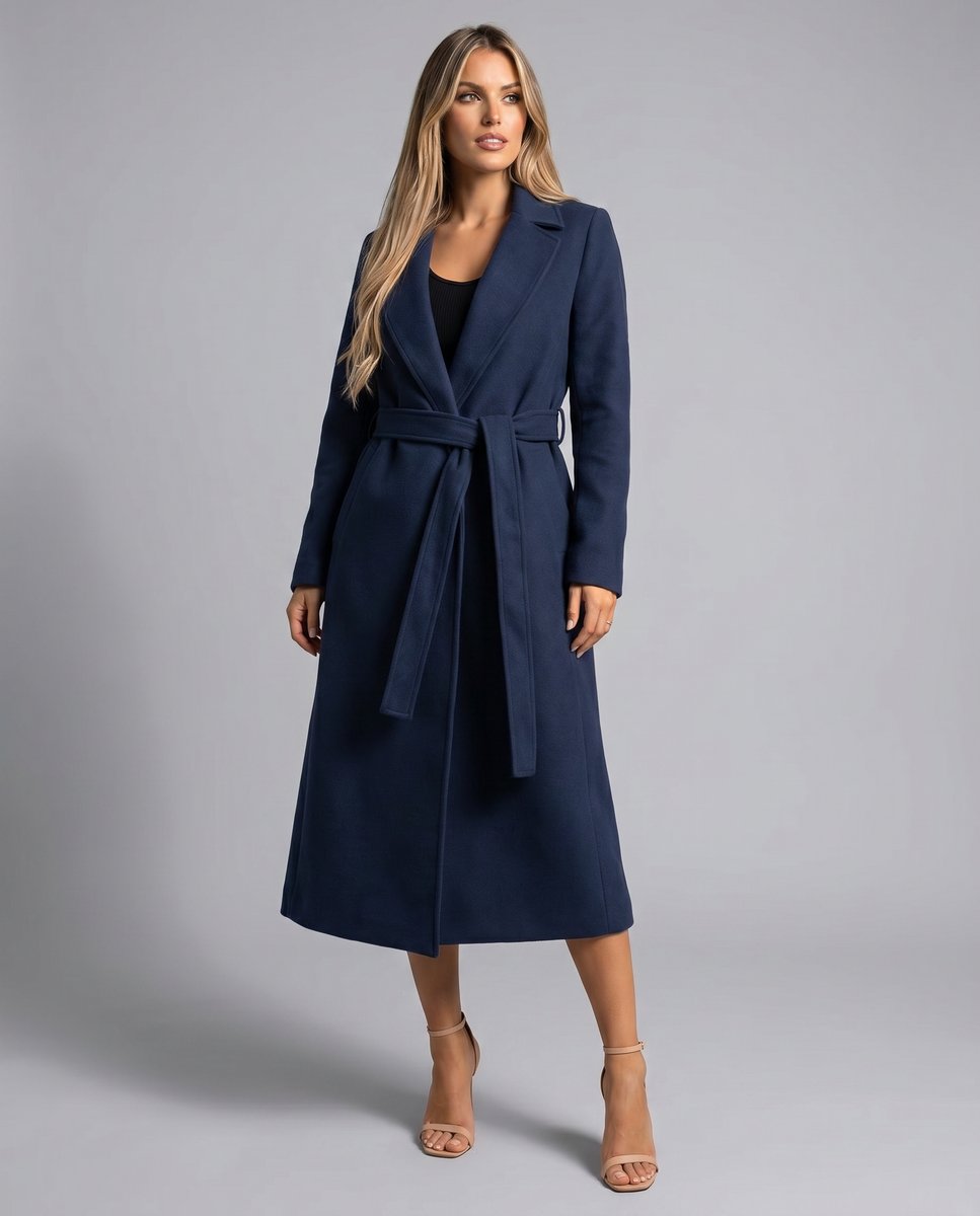 Imogen Long Wool-Blend Belted Coat