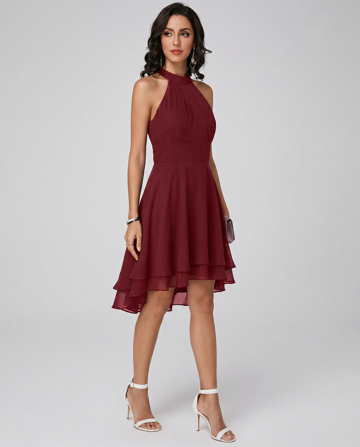Janet Halter Ruffle Midi Dress