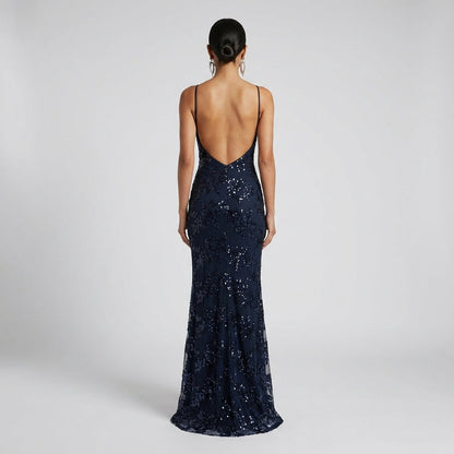 Juliet Sequin Open-Back Maxi Gown