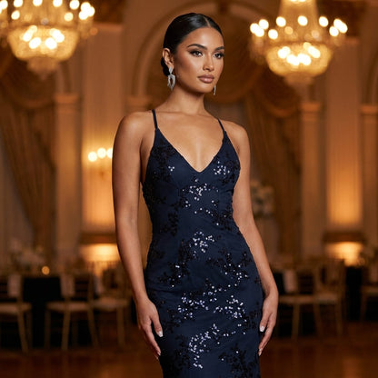 Juliet Sequin Open-Back Maxi Gown