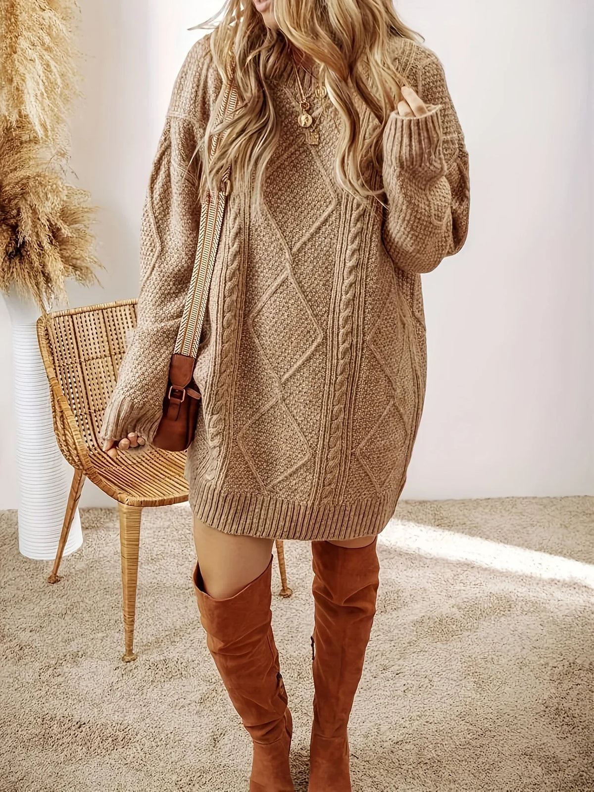 Juno Chunky Cable-Knit Jumper Dress