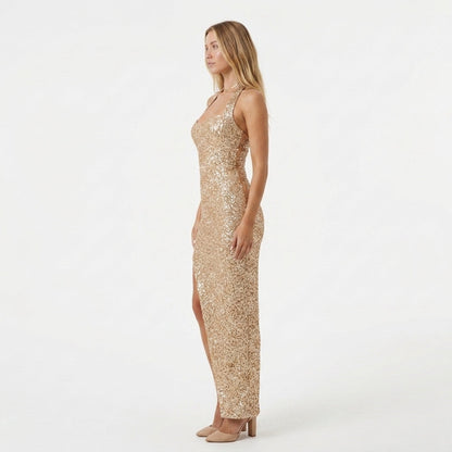 Kendra Gold Elegant Maxi Dress