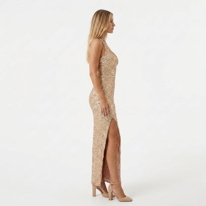 Kendra Gold Elegant Maxi Dress