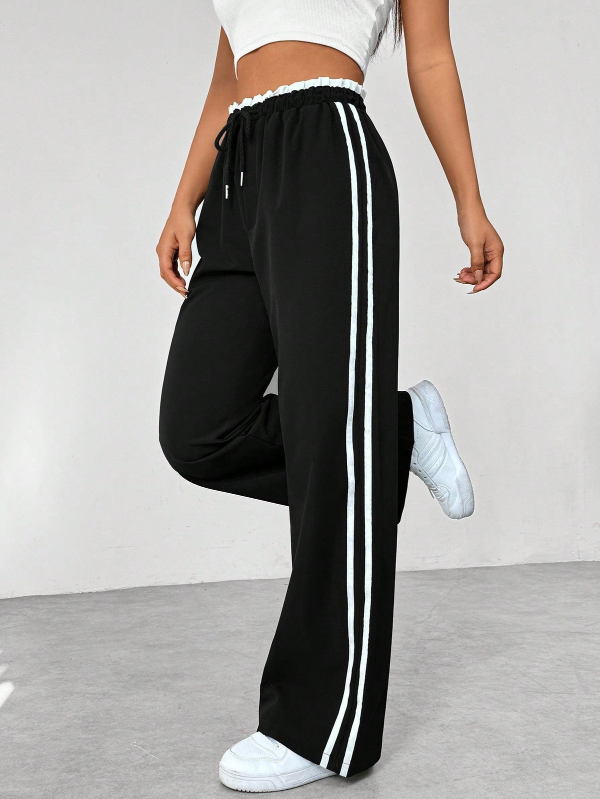 Kiki Side-Stripe Wide-Leg Track Pants