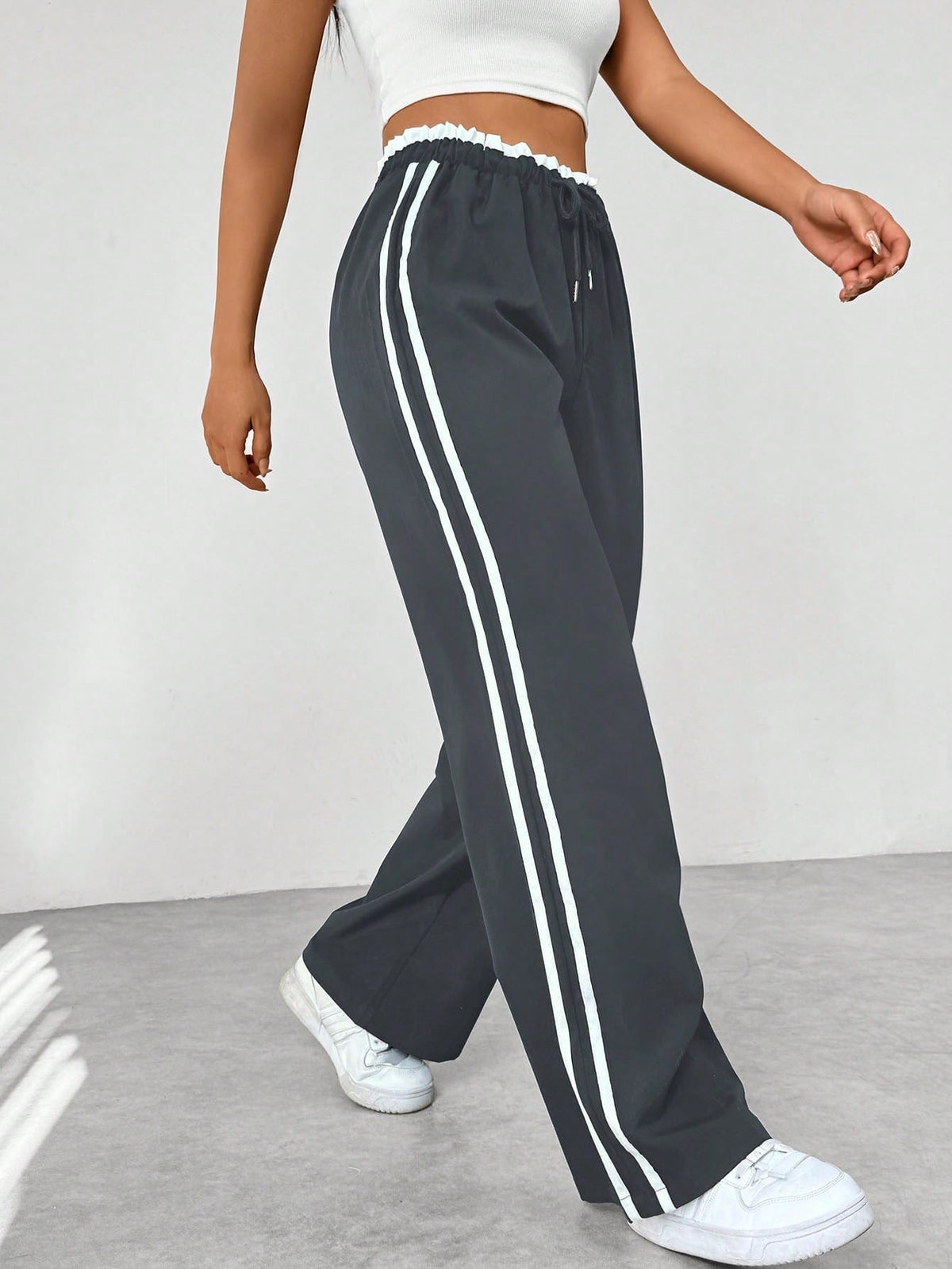 Kiki Side-Stripe Wide-Leg Track Pants