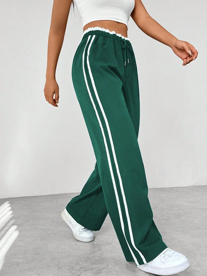 Kiki Side-Stripe Wide-Leg Track Pants