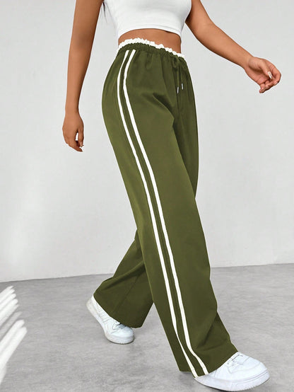 Kiki Side-Stripe Wide-Leg Track Pants