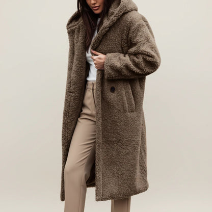 Long Hooded Teddy Coat with Button-Front Closure for Women - photo 4