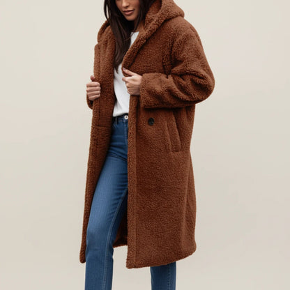 Long Hooded Teddy Coat with Button-Front Closure for Women - photo 5