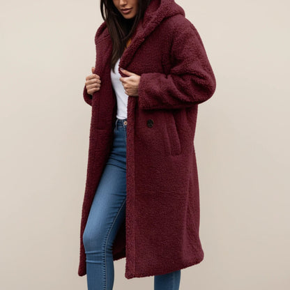 Long Hooded Teddy Coat with Button-Front Closure for Women - photo 6