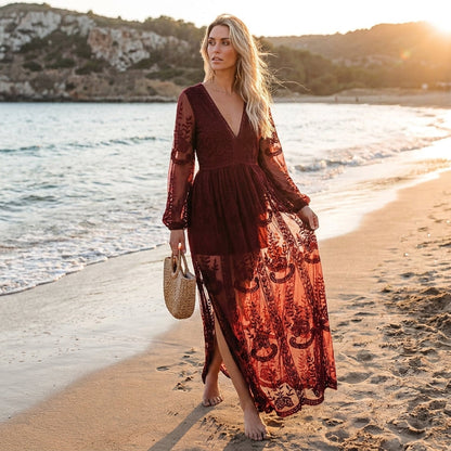 Lorena Lace V-Neck Split Maxi Dress