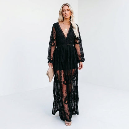 Lorena Lace V-Neck Split Maxi Dress