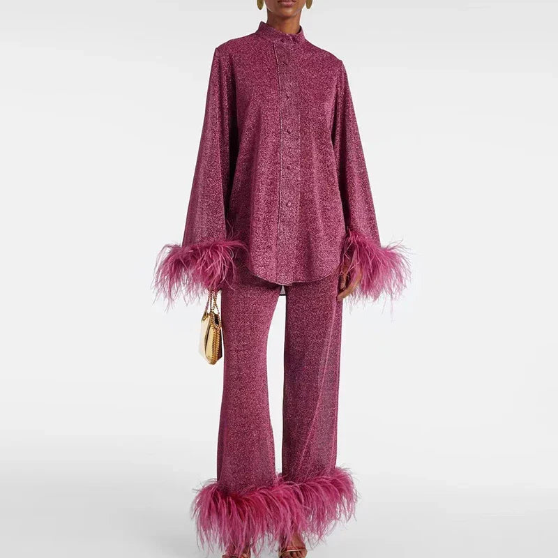 Lucinda Glitter Feather Two-Piece Set