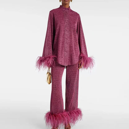 Lucinda Glitter Feather Two-Piece Set