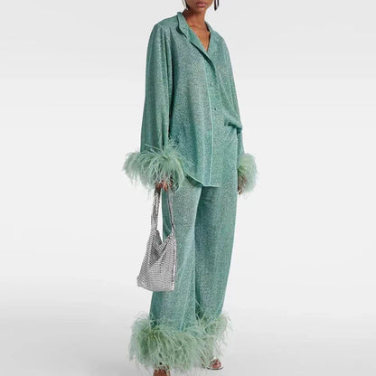 Lucinda Glitter Feather Two-Piece Set