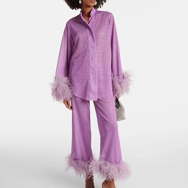 Lucinda Glitter Feather Two-Piece Set