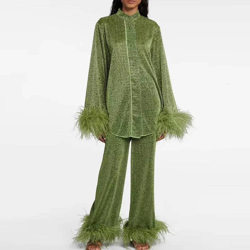 Lucinda Glitter Feather Two-Piece Set
