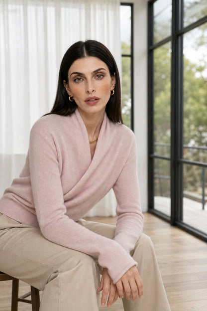 Luxe Crossover Collar Knit Sweater with Relaxed Fit - photo 2