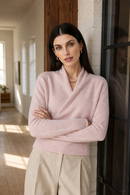 Luxe Crossover Collar Knit Sweater with Relaxed Fit - photo 3