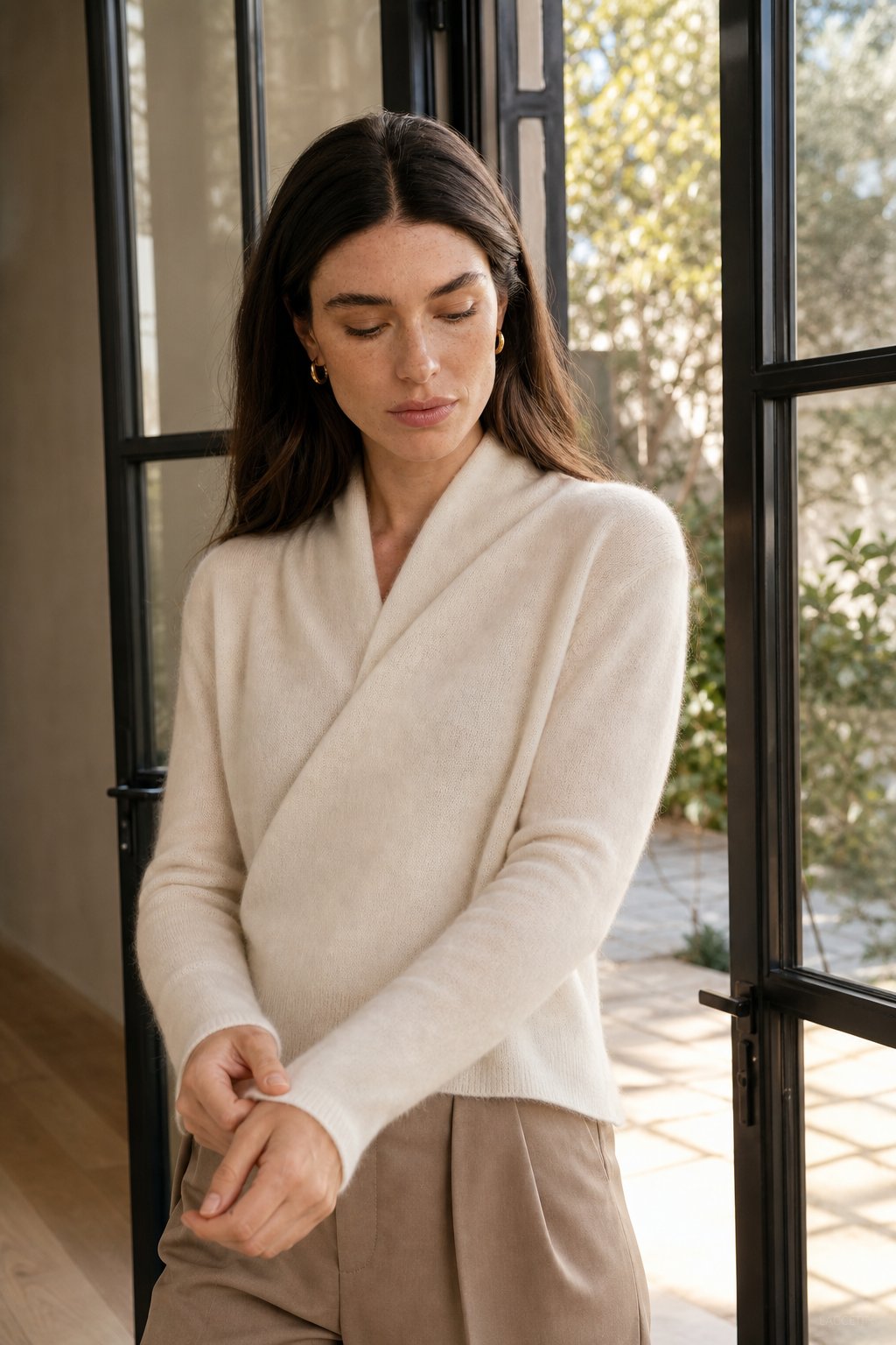Luxe Crossover Collar Knit Sweater with Relaxed Fit - photo 7