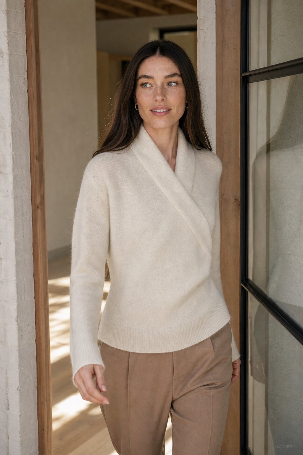 Luxe Crossover Collar Knit Sweater with Relaxed Fit - photo 8