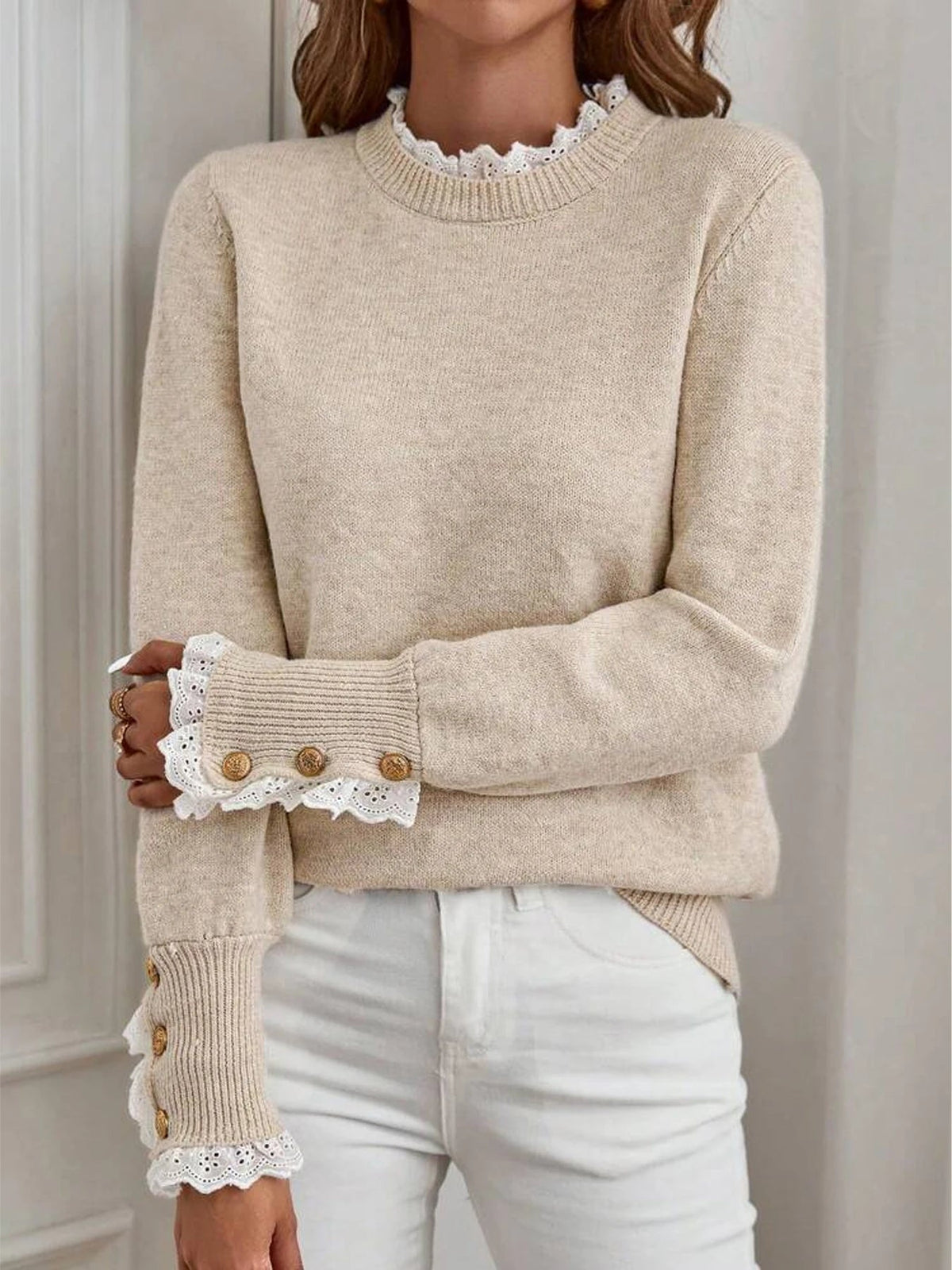 Mabel Lace-Trim Crew-Neck Jumper
