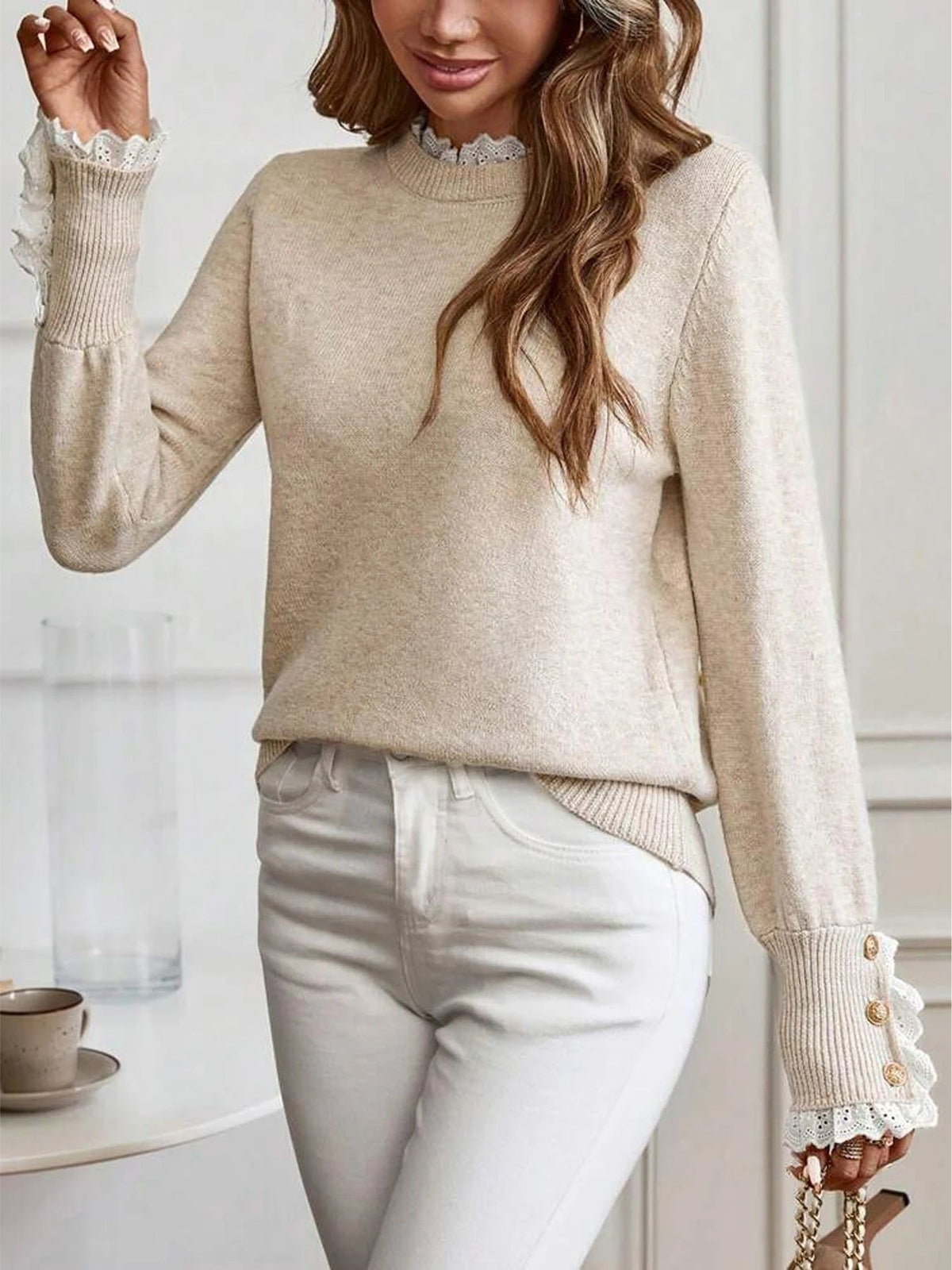 Mabel Lace-Trim Crew-Neck Jumper