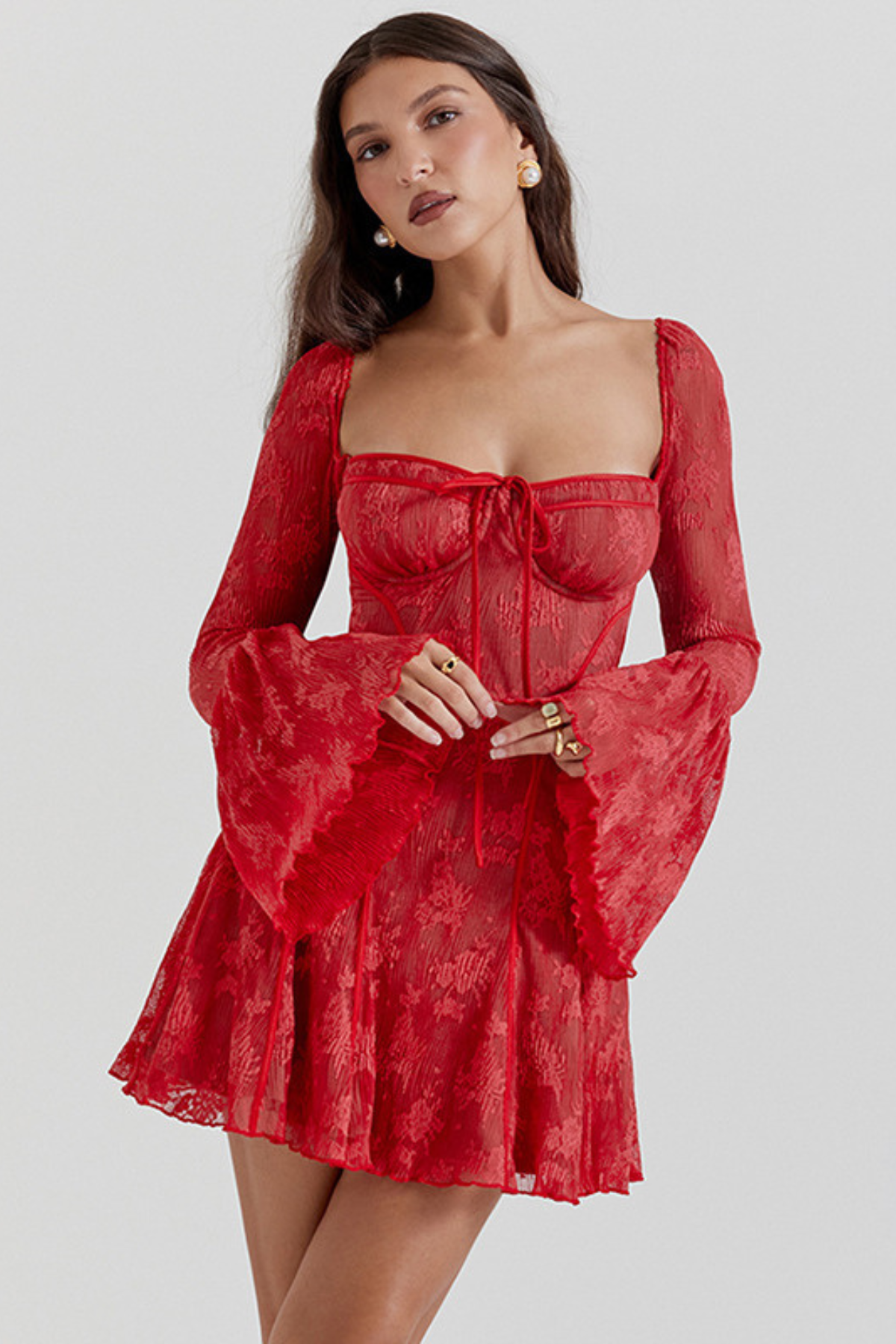 Maeve Lace Long-Sleeve Mini Dress