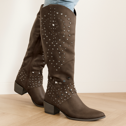 Mary Western Knee-High Boots with Studded Detailing - photo 1