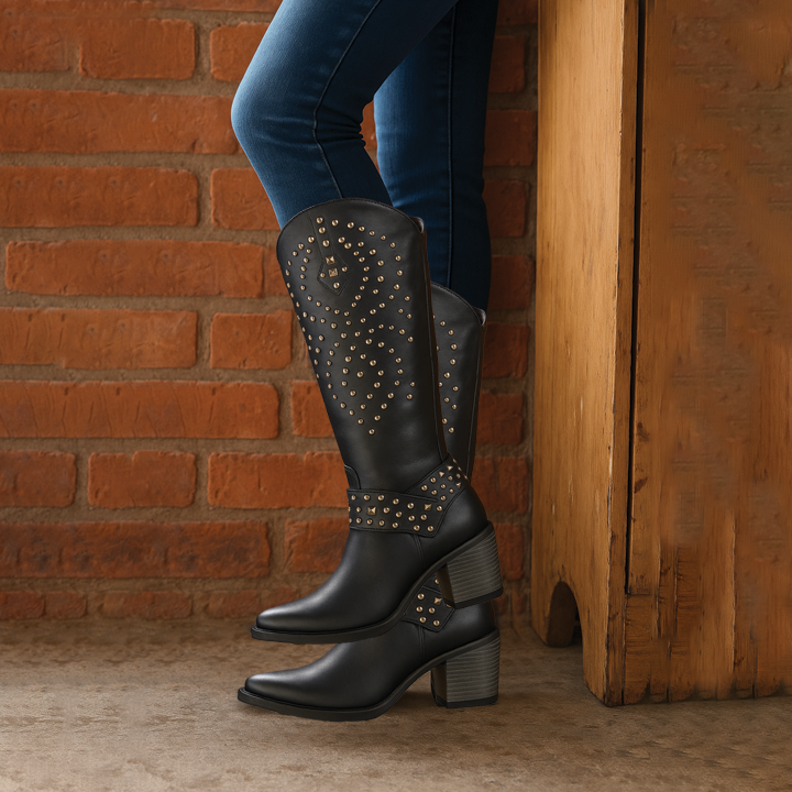 Mary Western Knee-High Boots with Studded Detailing - photo 2