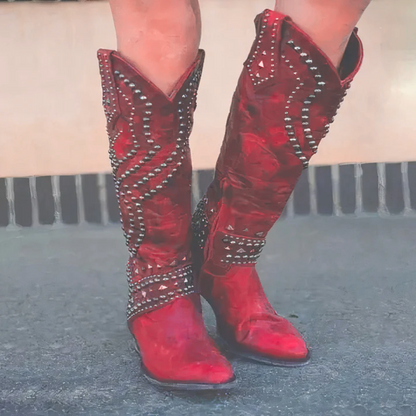 Mary Western Knee-High Boots with Studded Detailing - photo 3
