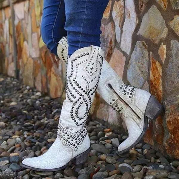 Mary Western Knee-High Boots with Studded Detailing - photo 4