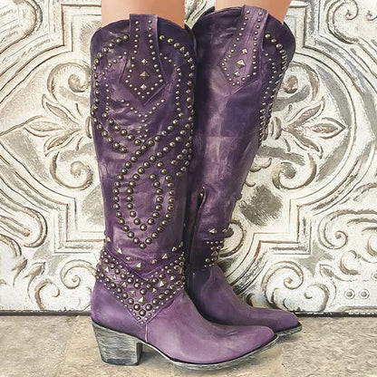 Mary Western Knee-High Boots with Studded Detailing - photo 5