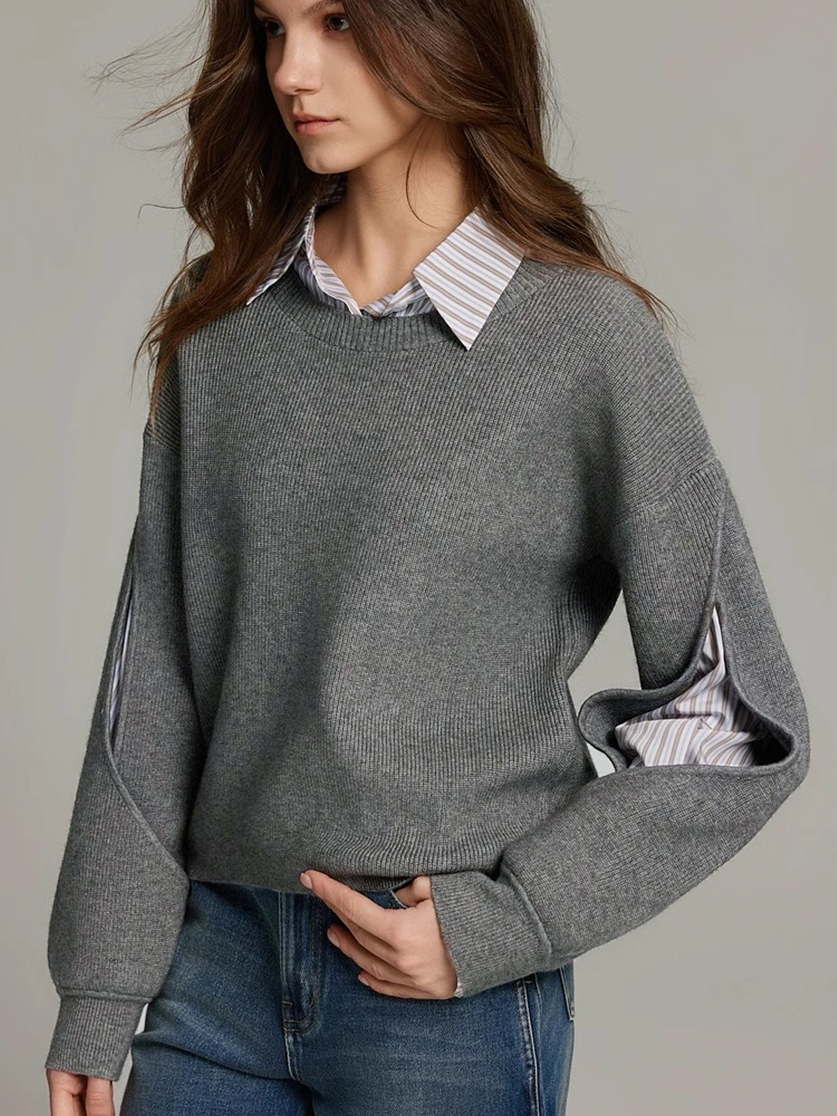 Maya Two-in-One Ribbed Cutout Jumper