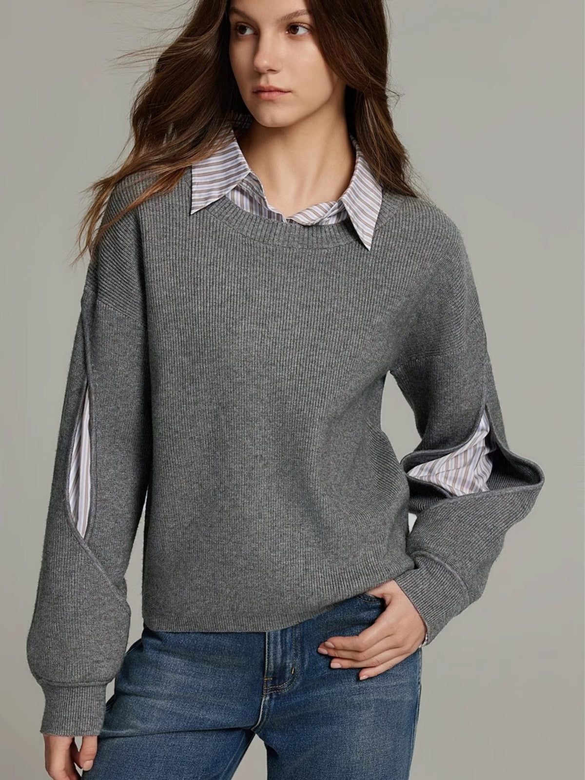 Maya Two-in-One Ribbed Cutout Jumper
