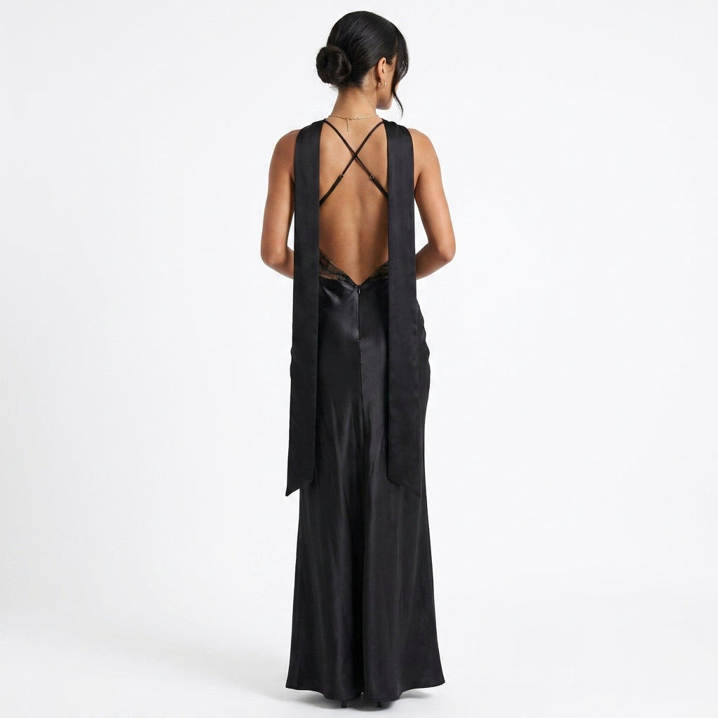 Monica Cowl-Neck Evening Dress