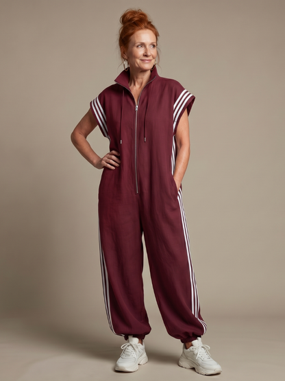 Nadia Zip-Front Stripe Panel Jumpsuit