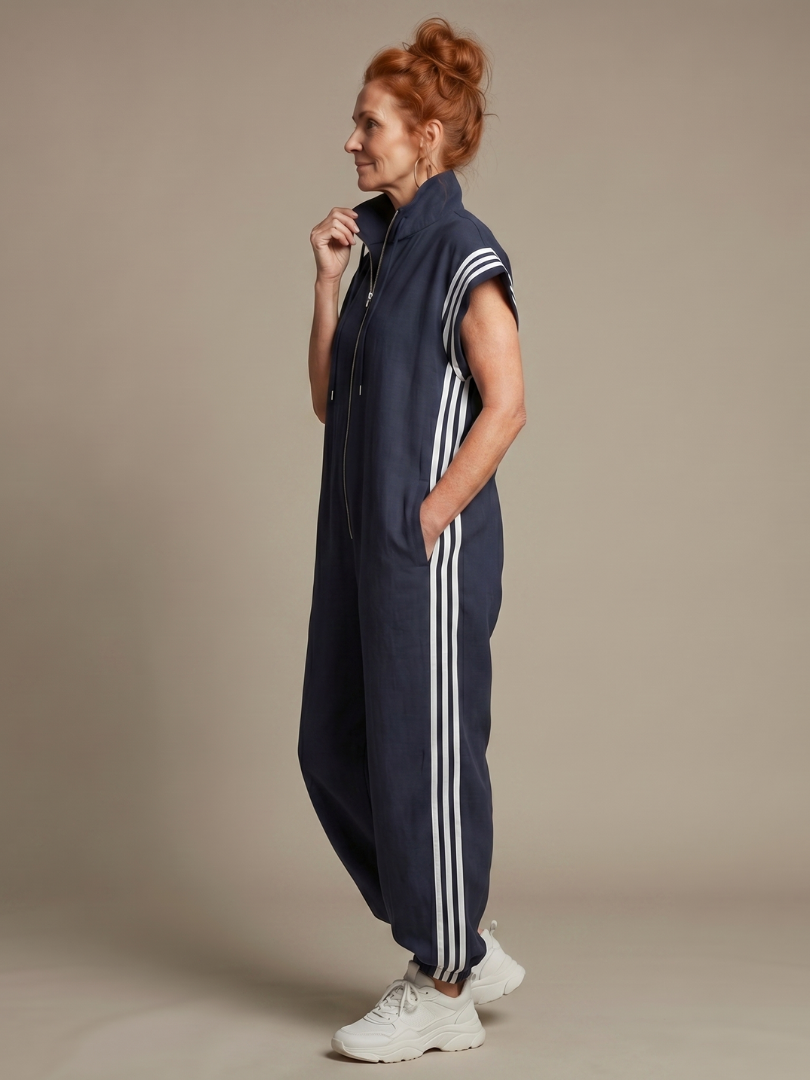 Nadia Zip-Front Stripe Panel Jumpsuit