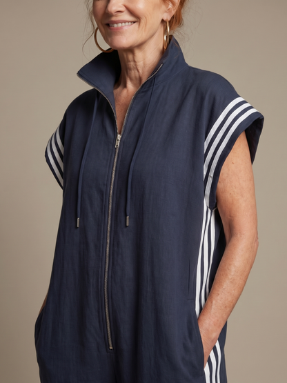 Nadia Zip-Front Stripe Panel Jumpsuit