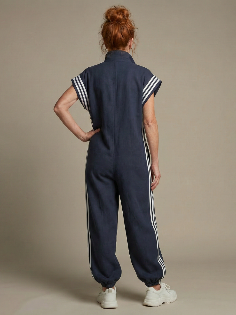 Nadia Zip-Front Stripe Panel Jumpsuit