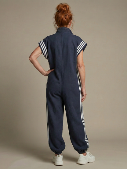Nadia Zip-Front Stripe Panel Jumpsuit