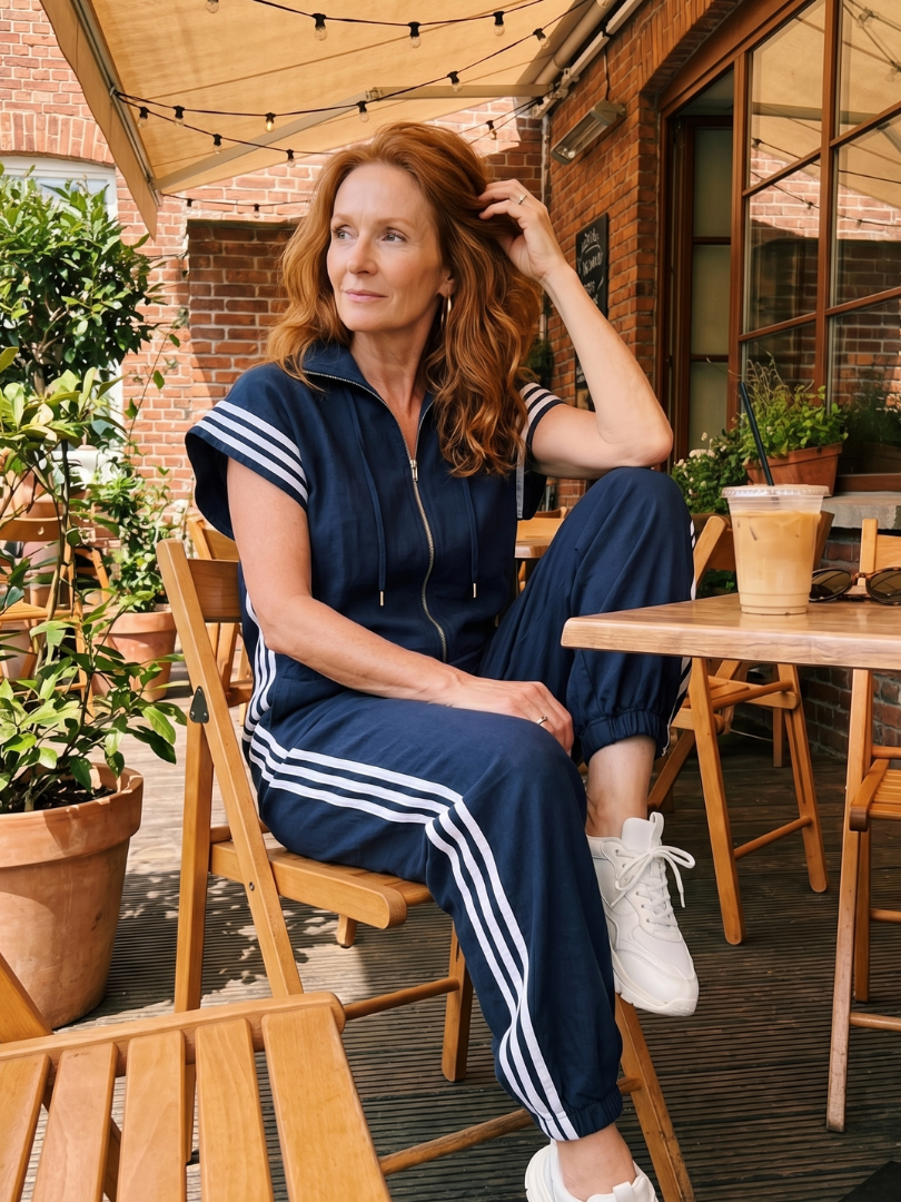 Nadia Zip-Front Stripe Panel Jumpsuit