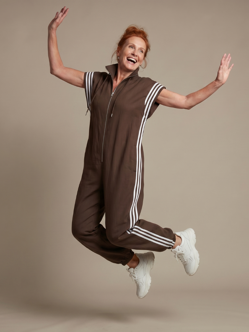Nadia Zip-Front Stripe Panel Jumpsuit