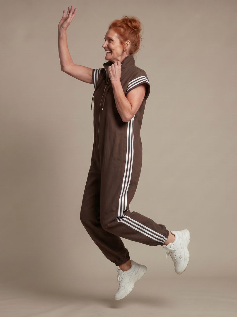 Nadia Zip-Front Stripe Panel Jumpsuit